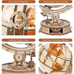 ROKR 3D Wooden Puzzles for Adults Illuminated Globe with Stand 180pcs