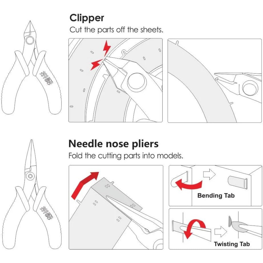 Piececool 3D Metal Model Kits Tools Set, 2Pcs Mini Flat Nose Plier Nipper