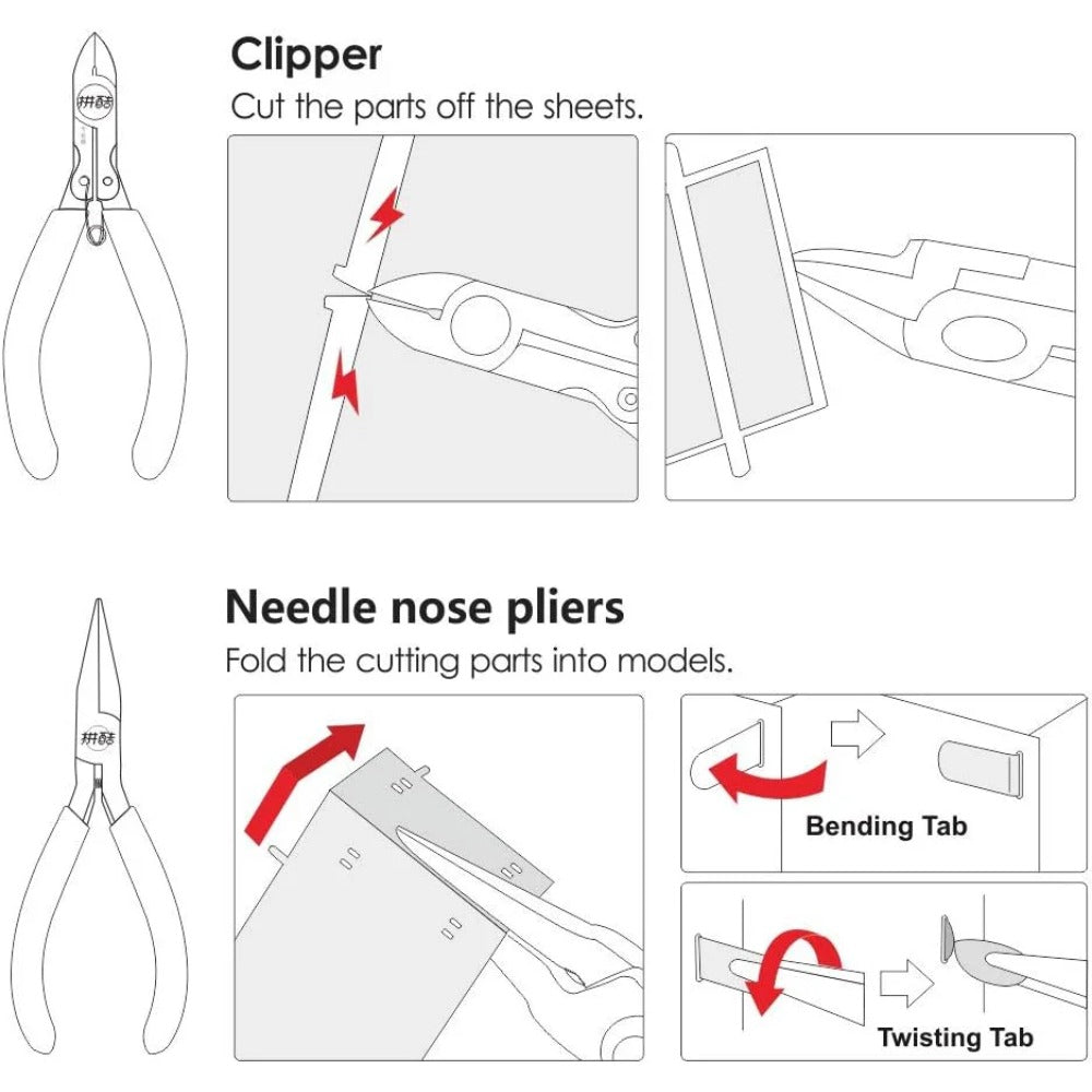 Piececool Professional DIY Tools Set Clipper and Needle Nose Pliers