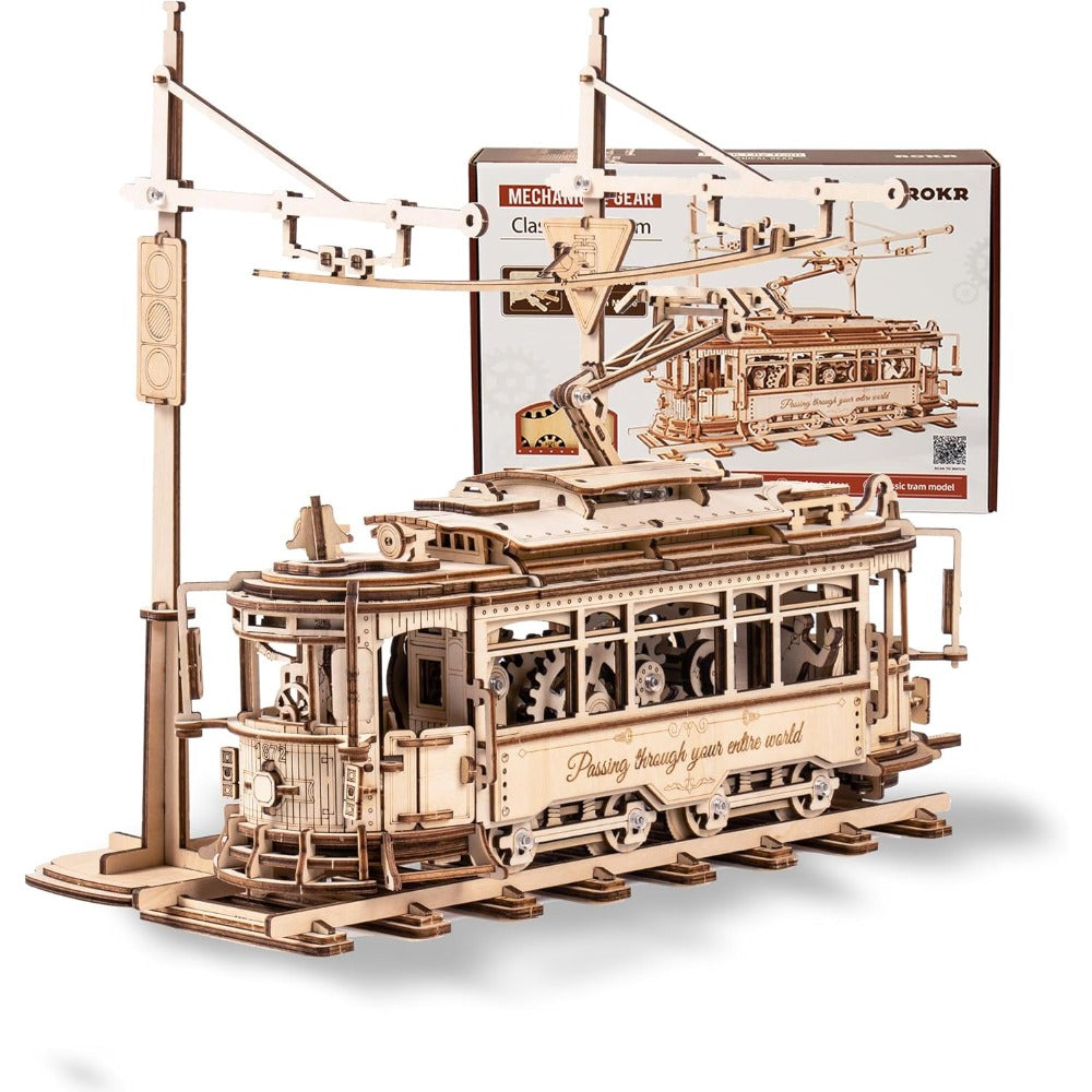 Christmas Gift ROKR Wooden Mechanical Gear Lisbam Tram Model Kits 374pcs