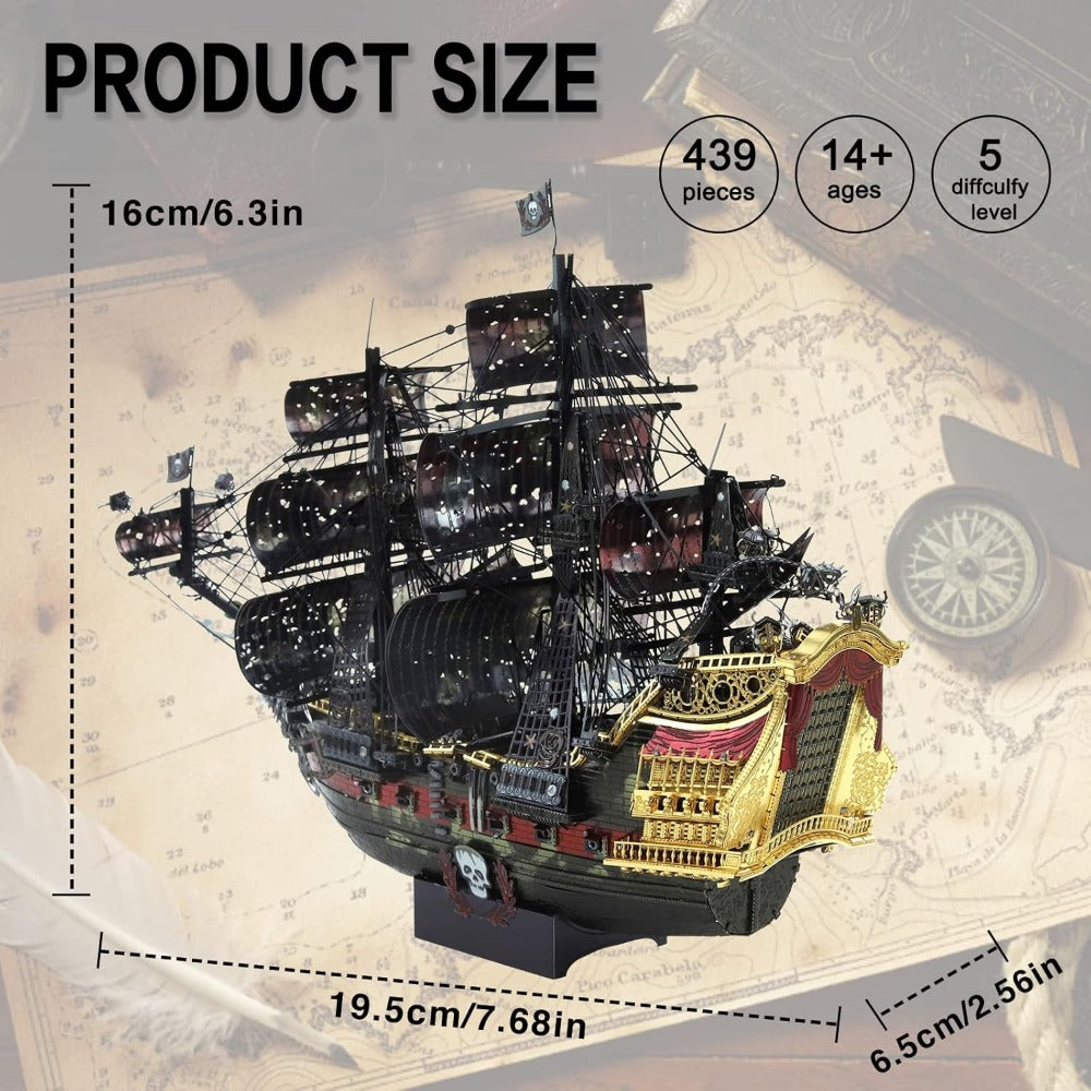 Piececool 3D Metal Puzzles for Adults, The Queen Anne's Revenge Pirate Ship Model Kits 439pcs