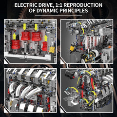 Mould King L4 Engine Building Blocks Sets, MOC Inline-Four Engine Scale Model Kit with Battery and Motor 1787pcs