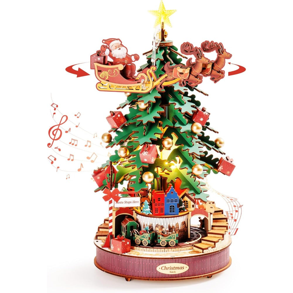 Rolife 3D Puzzles for Adults Wooden Musical Christmas Tree 319pcs