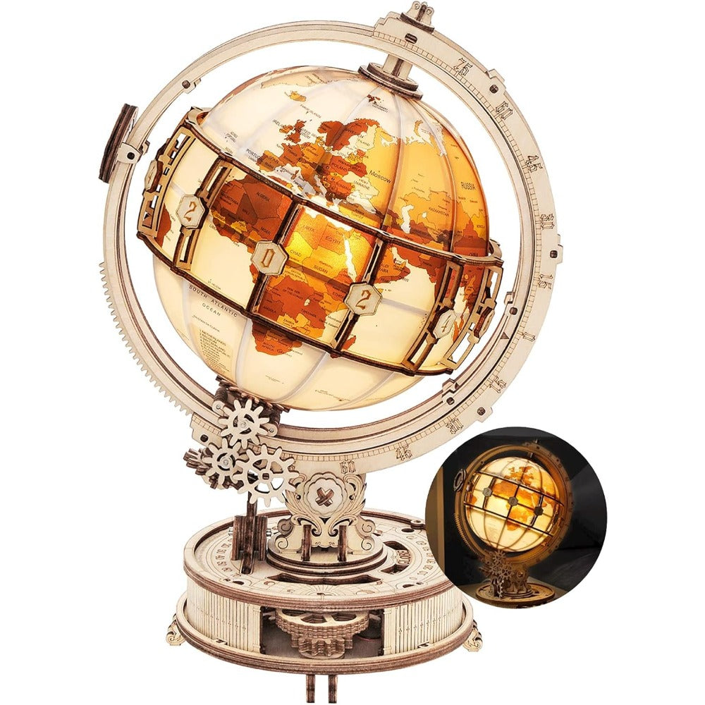 ROKR 3D Wooden Puzzles for Adults Illuminated Globe with Stand 180pcs