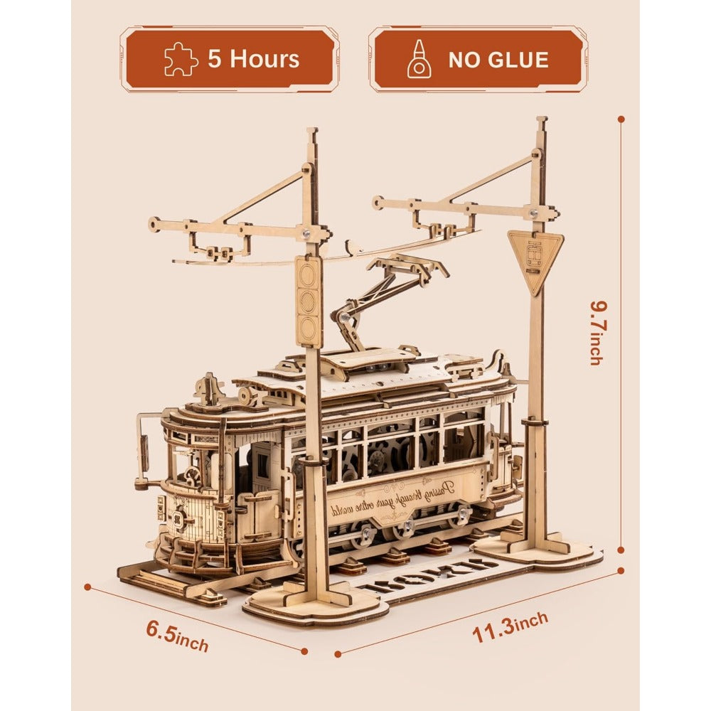 Christmas Gift ROKR Wooden Mechanical Gear Lisbam Tram Model Kits 374pcs