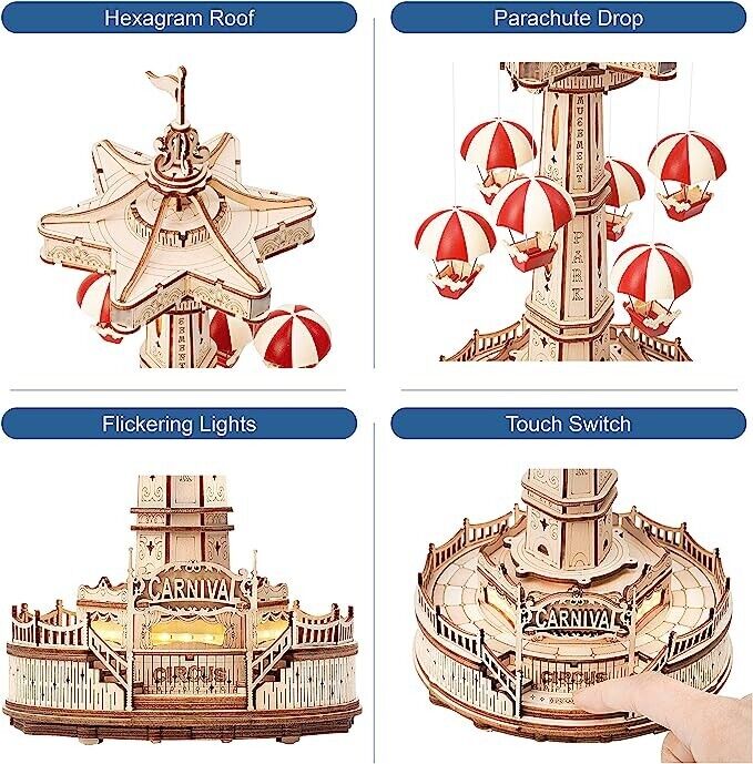 ROKR 3D Electro Mechanical Wooden Puzzle, Parachute Tower 184pcs