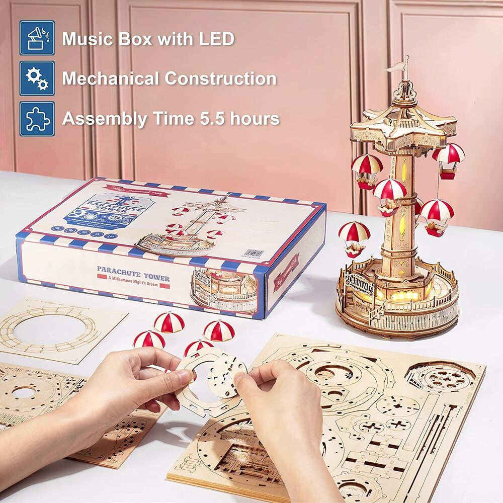 ROKR 3D Electro Mechanical Wooden Puzzle, Parachute Tower 184pcs